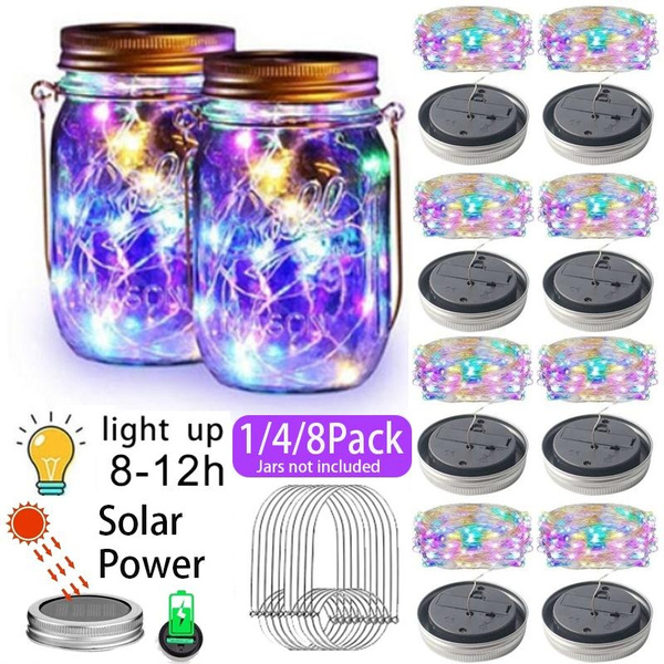 1/4/8Pack Pack 2M Solar Mason Jar Lid String Lights Led Fairy Firefly ...