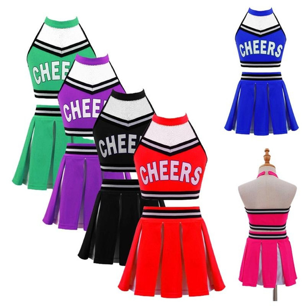 Kids Girls Cheerleader Dance Costume Halter Neck Backless Crop Top with ...