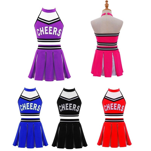 Kids Girls Cheerleader Dance Costume Halter Neck Backless Crop Top with ...