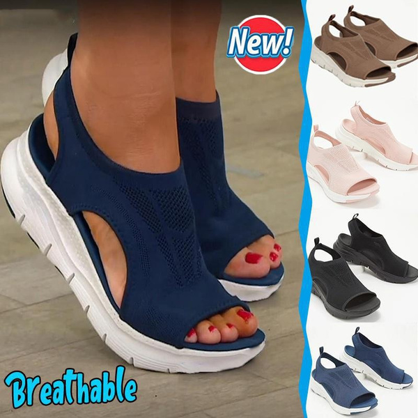 US$29.43-Fashion Women Sandals Wedges Platform Plus Size Women Slides Slip  On Thick Bottom Solid Women Sandals Summer Outdoor Ne-Description