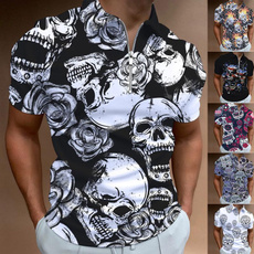Stand Collar, Slim Fit, Polo Shirts, skull