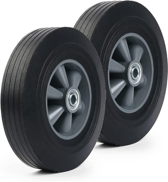 2 Pack 10 Flat Free Solid Rubber Tires, 5/8 Axle, Hand Truck