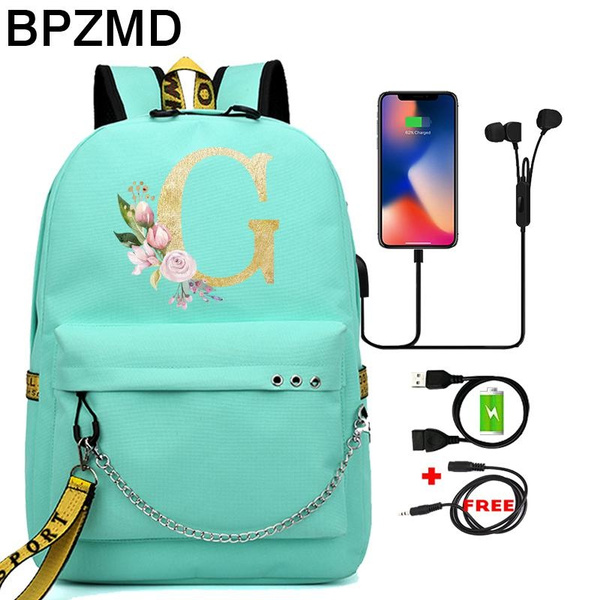 26 English Letters Large Green Backpack Teenager School Bag Back To ...