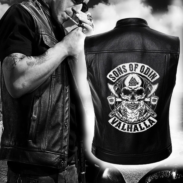 Hot Sale Sons of Odin Valhalla Vest for Men Viking Leather Vest Odin ...