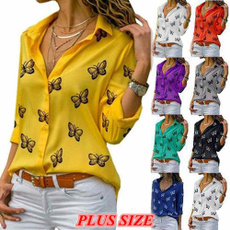 blouse, butterfly, Plus Size, long sleeve blouse