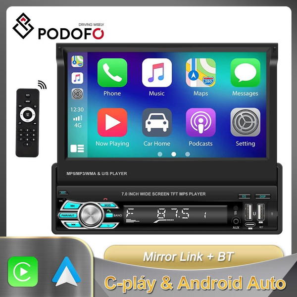 PODOFO Single Din Car Stereo 7 Inch Flip Out Touchscreen Car Radio with