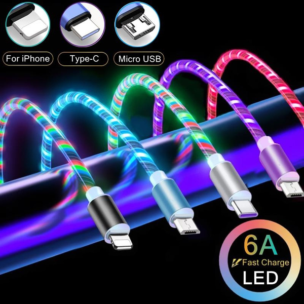 6A LED light Data USB Fast Charging Cable, suitable for iPhone Android ...