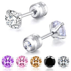 Cubic Zirconia, Steel, Fashion, roundstudearring