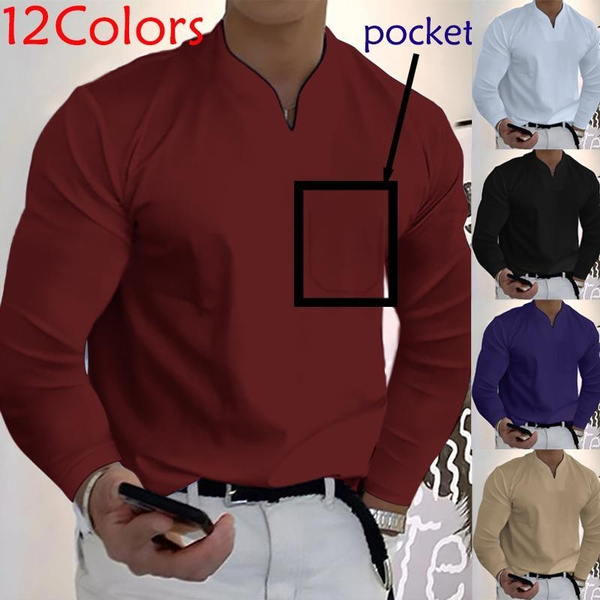 Plus Size Fashion Men's Solid Color Polo Shirts Workwear Long Sleeve