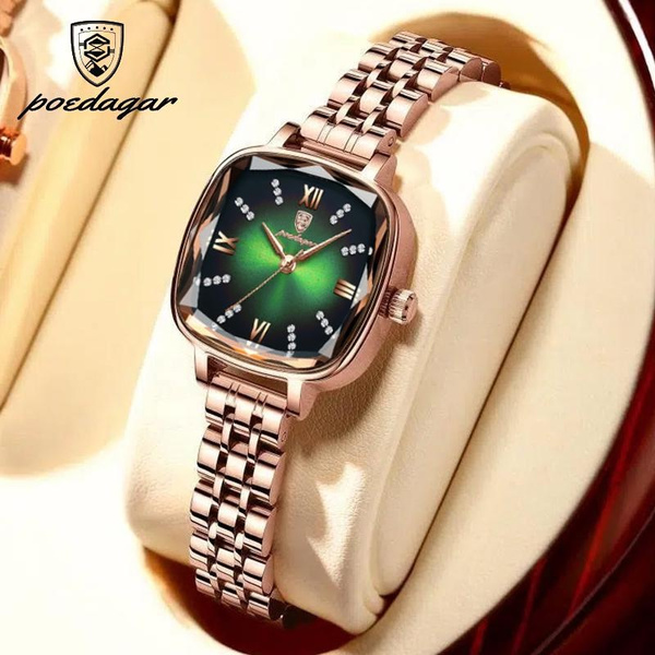 Luxury Fashion Women Watch Square Green Dial Waterproof Quartz Ladies Wristwatches Elegant Femme Clocks Stainless Steel Bracelet Montre Femme Kobiet