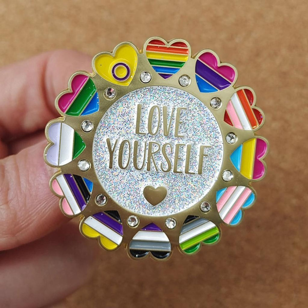 Love Yourself Rainbow Enamel Pins Heart Pride Brooch Metal Badge Lgbt Cute Pin For Mens And 