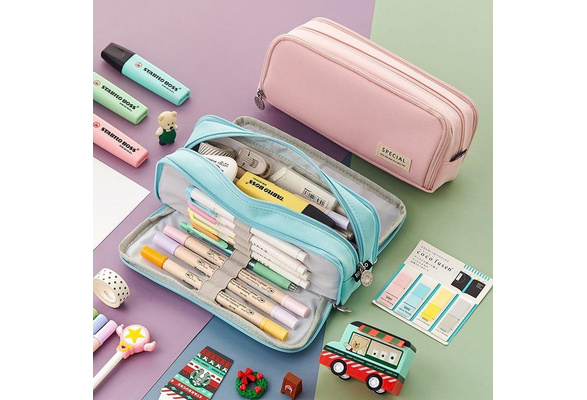 Large Capacity Pencil Case Double Side Macaron Color Canvas Pen