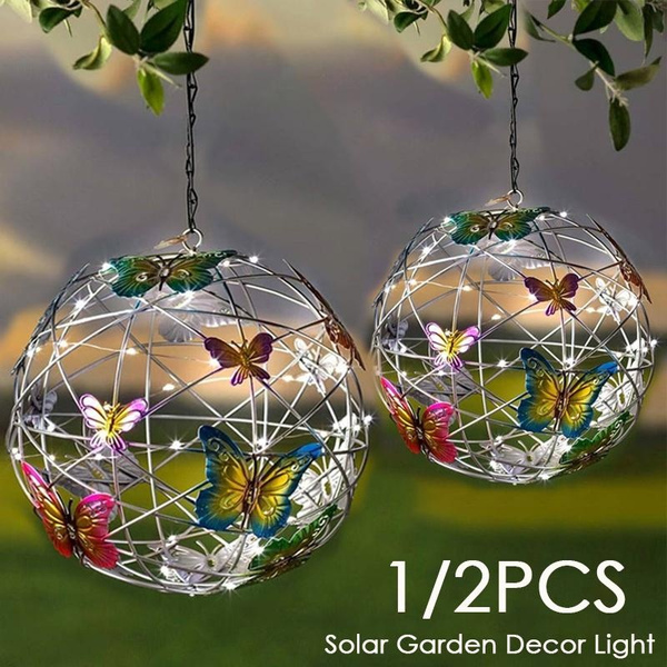 21pcs Solar Lighted Ball Hanging Mesh Orb With Colorful Butterflies