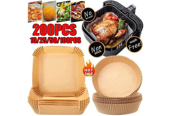 10/25/50/100/200Pcs Air Fryer Disposable Paper Liner Air Fryer Natural  Parchment Paper Non-Stick Air Fryer Liners Cooking Paper for Air Fryer for  Baking Roasting Microwave Frying Pan