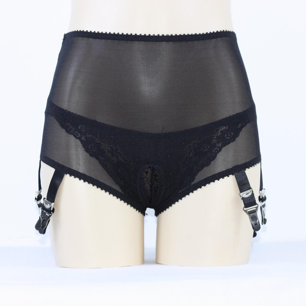 Luxallacki Open Crotch Pull on Panty 6 Straps Garter Belt Sheer Mesh ...