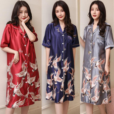 Moda, satinpajama, short sleeves, V-neck