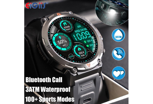 2024 New EIGIIS KE3 Smart Watch Bluetooth Calling with Flashlight Men's  Military 3ATM Waterproof Men's Full Touch Screen Health Monitoring Clock  for IOS Android