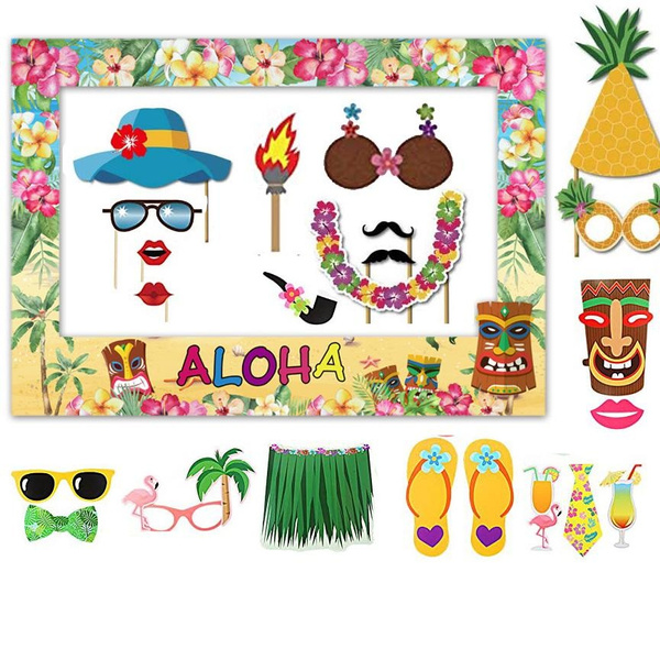 Luau Tropical Party Photo Booth Props, Hawaiian Themed Party Selfie ...