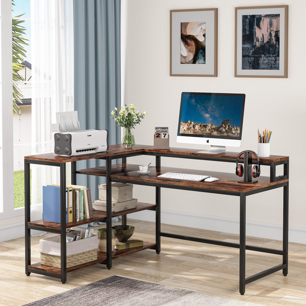 Tribesigns Reversible L Shaped Computer Desk with Storage Shelf ...