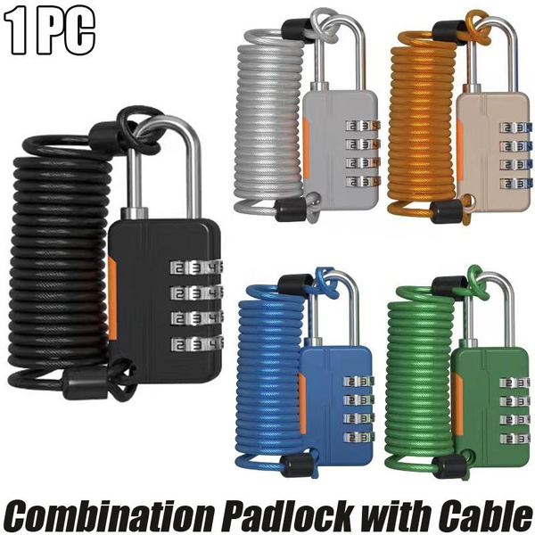 1Pc Mini Combination Padlock with Cable 4Digit Password Resettable