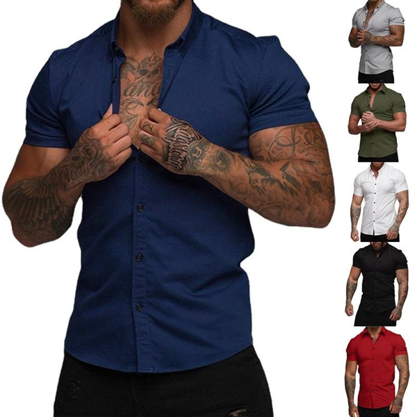 2023 Men's Fashion Lapel Collar Short Sleeve Shirts Summer Sports ...