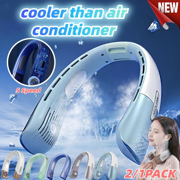 1/2PACK New Portable Neck Fan 4000mAh USB Rechargeable Air Conditioning ...