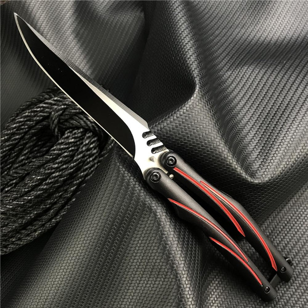 Red Samurai Butterfly Knife CNC Black Stainless