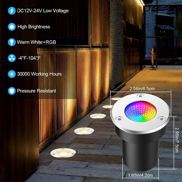 12V RGB Warm White Landscape Lighting 6W 2.56in LED In-ground Light Waterproof Outdoor Spotlight ...