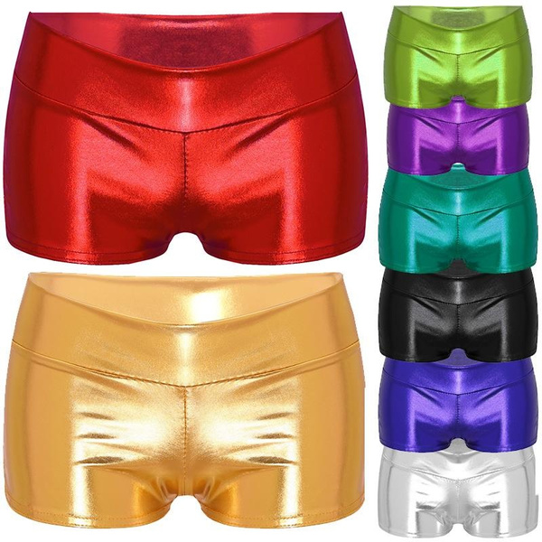 Womens Metallic Shiny Low Rise Booty Shorts Rave Party Stage Pole Dancing Hot Pants Clubwear Wish 8550