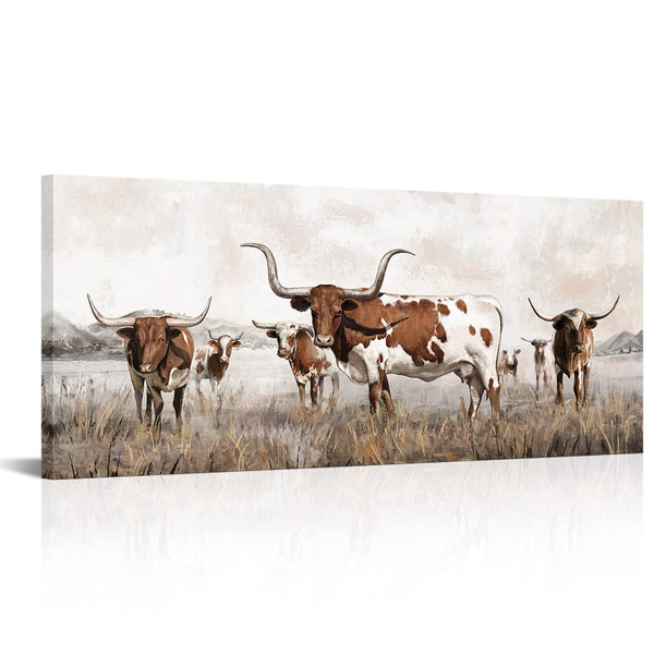 Longhorn cow print or Texas Longhorn canvas print. Western decor cow ...