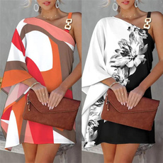 sleeve v-neck, Summer, Collar, printeddres