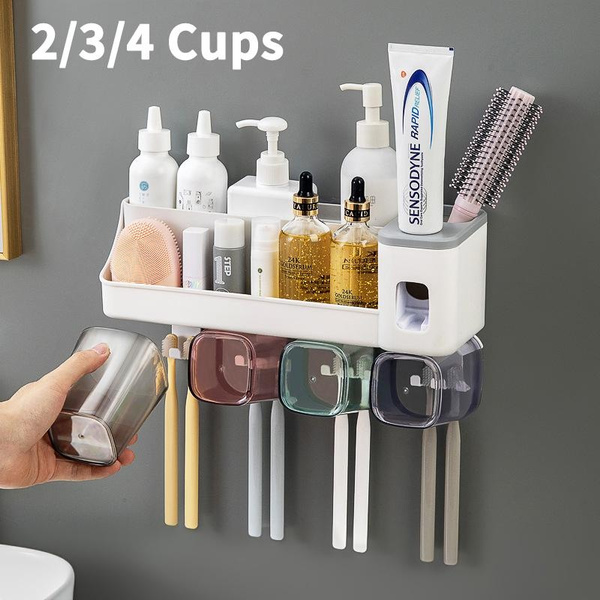 2/3/4 Cups Holefree Wallmounted Toothbrush Rack Wish