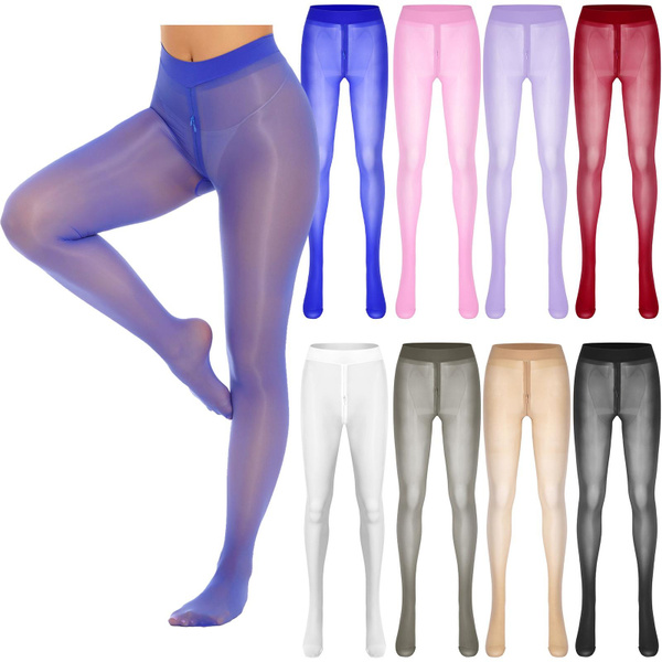 Womens Zipper Crotch Sheer Pantyhose Stretchy See-through Tights Solid  Color Elastic Waistband Leggings Honeymoon Gift