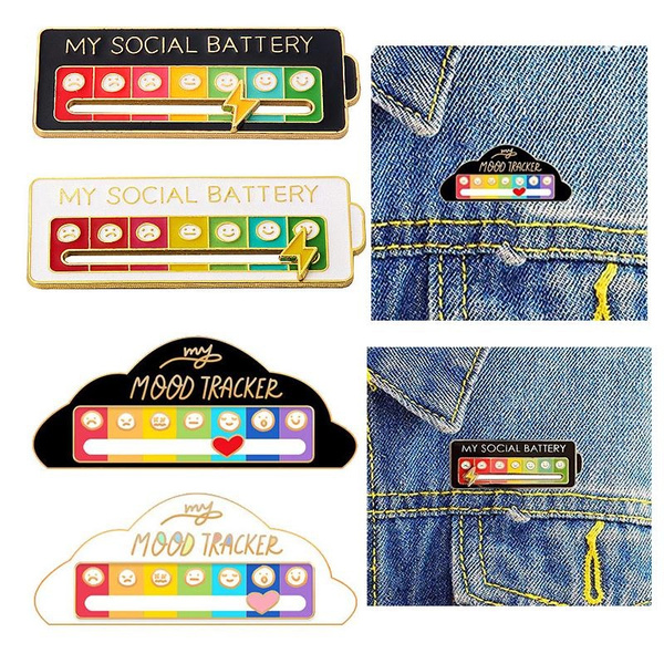 2PCS Social Battery Pin, Social Battery Lapel Pin, Enamel Lapel Pins Funny  Enamel Mood Pin My Social Battery Lapel Slider Pin for Introverts