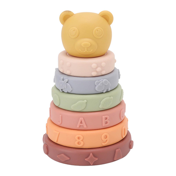 Soft Sensory Stacking Circle Toys, 6 Pcs Baby Sensory Stacking Rings with  Bear Stacker Educational Building Stacker for Kids Baby