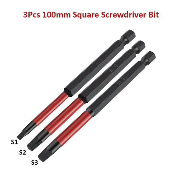 3Pcs Square Screwdriver Bits 50mm 100mm Square Impact Driver Bit 1/4 Inch Hex Shank