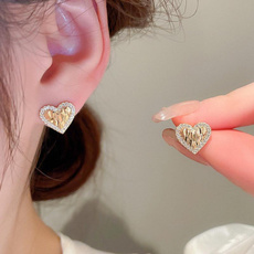 Heart, DIAMOND, Stud, gold