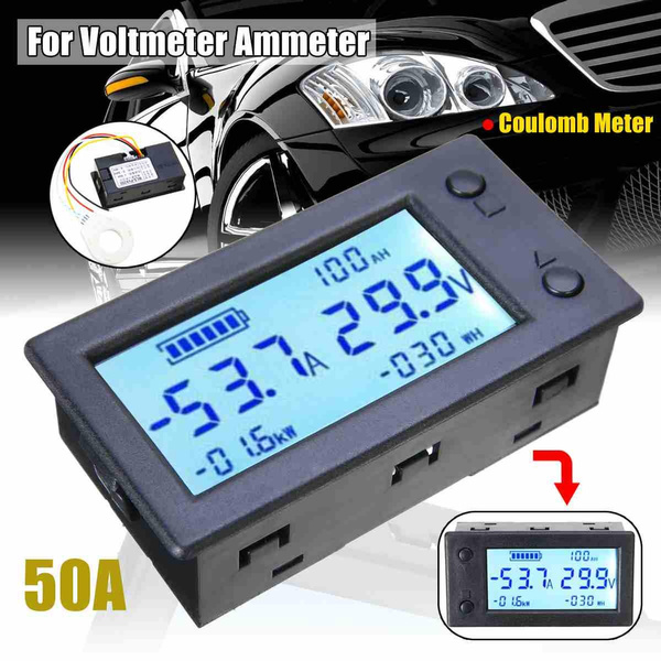 New Digital Hall Coulombmeter DC 300V 50A Voltmeter Ammeter Battery