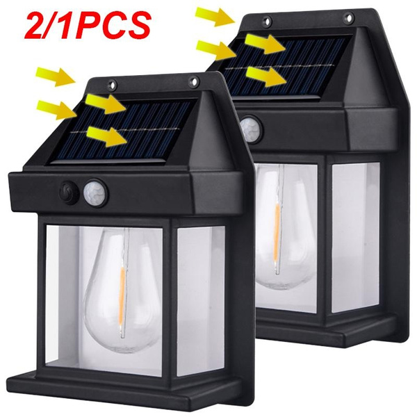 2 1pcs Solar Induction Wall Light, Wireless Motion Sensor Tungsten Wall 