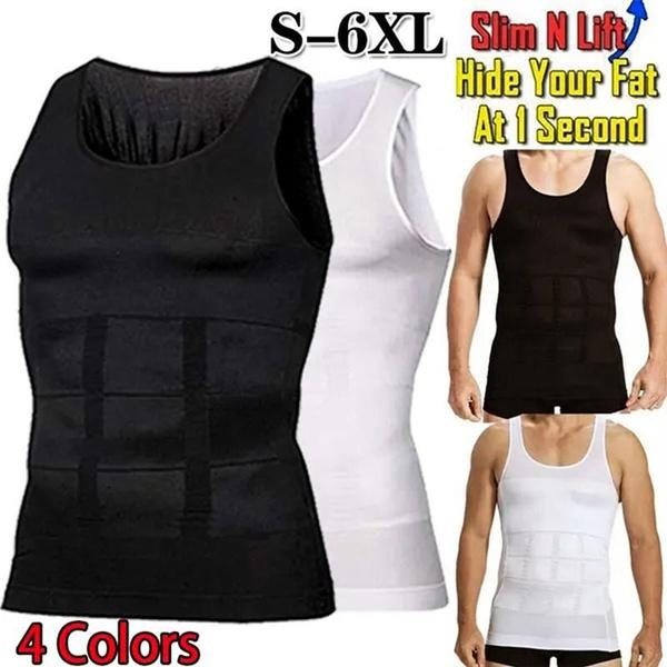 S-6XL Men's Chest Compression Shirt Slim Fit Tummy Control Shapewear Belly  Control Waist Training Vest Sleeveless Body Shaping Tank Top 1 Pack