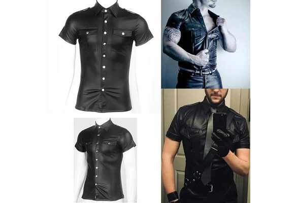 Men's Fashion Latex Leather Shirts Latex Men Costume Cosplay