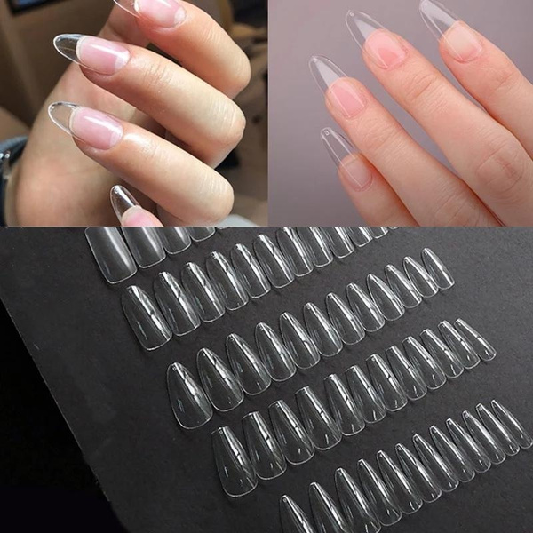 240pcs/set Short Coffin Square Almond Fake Nail Tips Soft Gel X Press ...