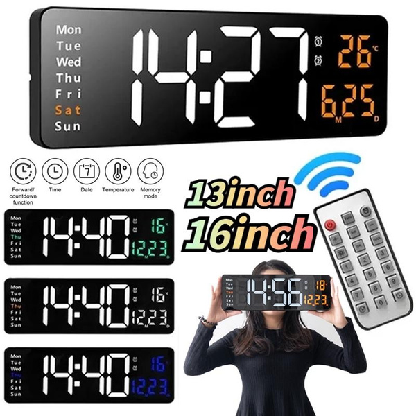 New 13/16 Inch LED Large Digital Wall Clock Remote Control Temperature ...