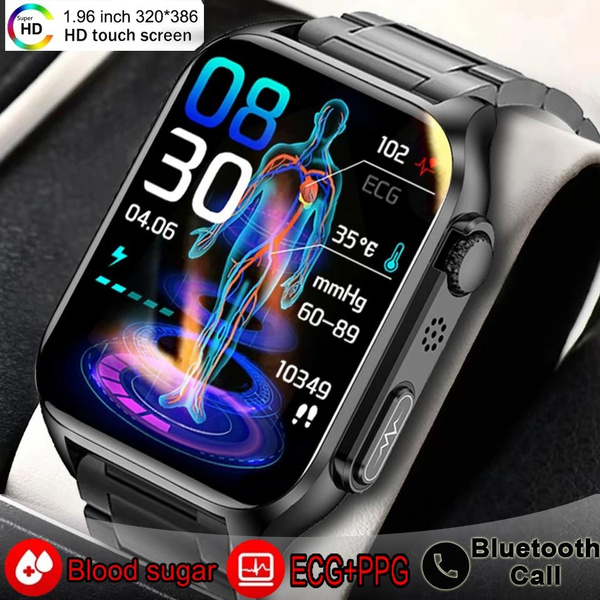 New 1.96-inch HD Big Screen Blood Sugar Smart Watch Men ECG+PPG Heart ...