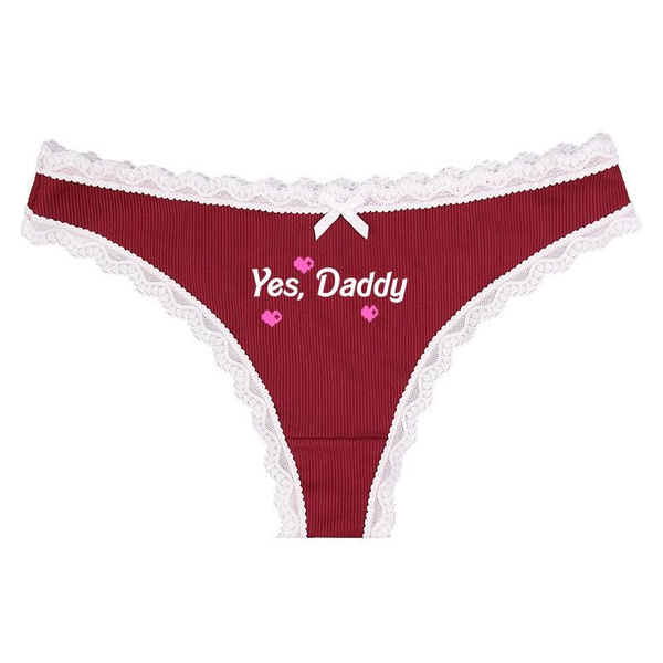 YES DADDY Naughty Underwear for Women Fashion Sexy Girls Lace G String Lingerie Temptation Lace Edge Bow Low Waist Panties Thong