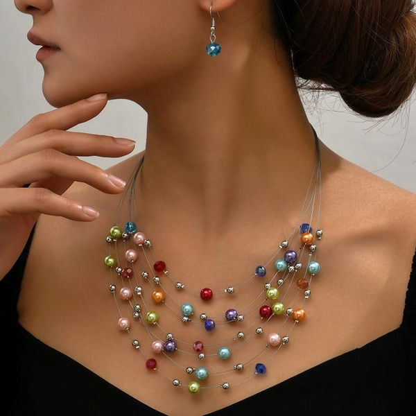 Fashion Boho Long Beaded String Beads Pendant Women Multilayer