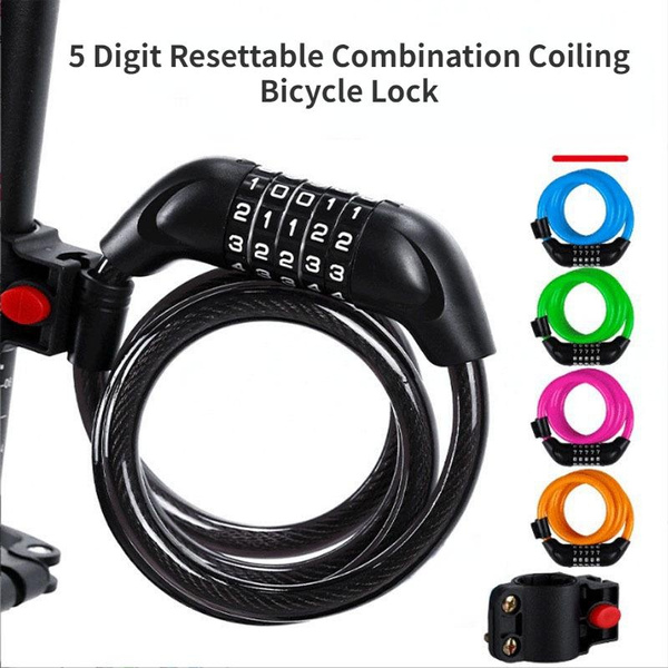 4 Foot Bike Lock Cable - Heavy Duty Combination Lock With 5 Digit Resettable Code