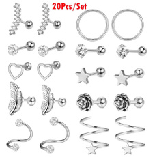 Stud Earring, Corazón, helixpiercingjewellery, Joyería de pavo reales