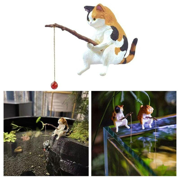 Fishing Cat Ornaments Aquarium Decoration Fish Landscaping Cartoon