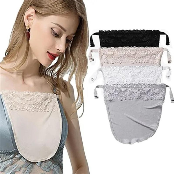 1Pc Women's Lace Clip-on Mock Camisole Bra Insert Anti Peep Invisible  Cleavage Cover Up Overlay Modesty Panel Vest Tank Fake Collar